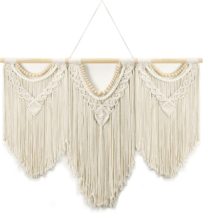 Tempospark Large Macrame Wall Hanging, 43" Wx32 L Boho Wall Hangings for Living Room Bedroom Nursery, Boho Chic Large Macrame Tapestry for Bedroom Wall Decor (Tassel)