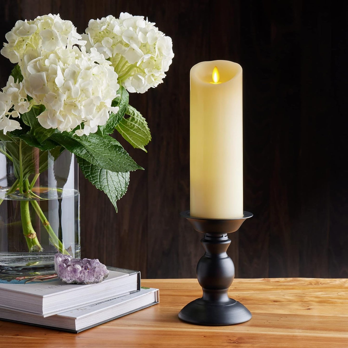Luminara Scalloped Edge Flameless LED Candle - Ivory 3.5" x 8.75" - Real Wax Pillar Battery Operated Moving Flame w/Timer Unscented 1000Hr Runtime