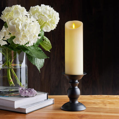 Luminara Scalloped Edge Flameless LED Candle - Ivory 3.5" x 8.75" - Real Wax Pillar Battery Operated Moving Flame w/Timer Unscented 1000Hr Runtime