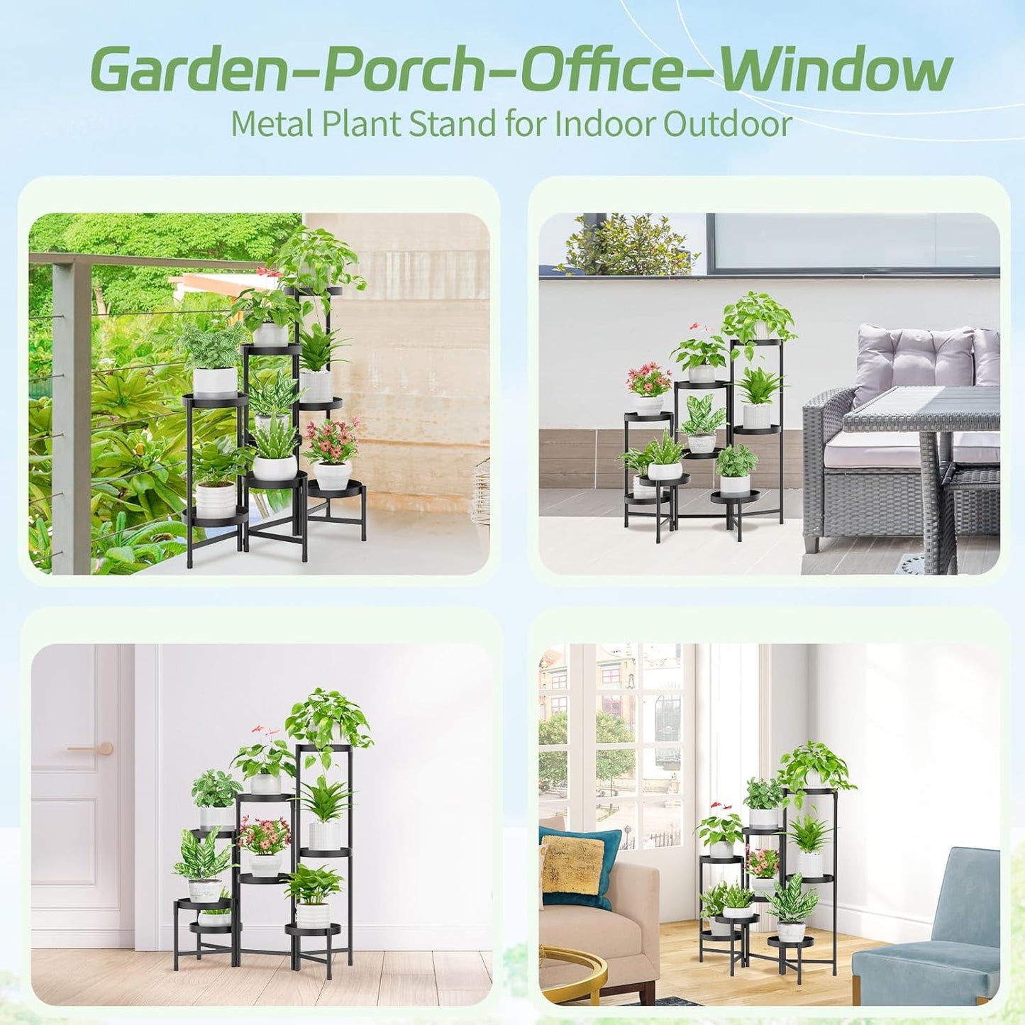iDavosic.ly Plant Stand Indoor Outdoor, 5 Tier Corner Metal Flower Display Holder Shelf, Folding Tall Orchid Rack for Patio Balcony Porch Garden Living Room House, Black