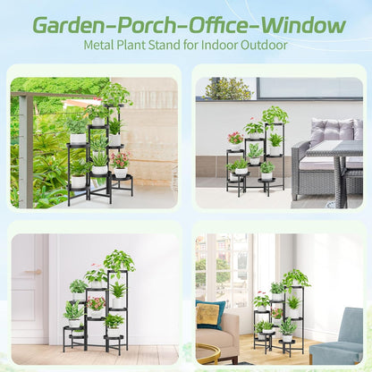iDavosic.ly Plant Stand Indoor Outdoor, 5 Tier Corner Metal Flower Display Holder Shelf, Folding Tall Orchid Rack for Patio Balcony Porch Garden Living Room House, Black