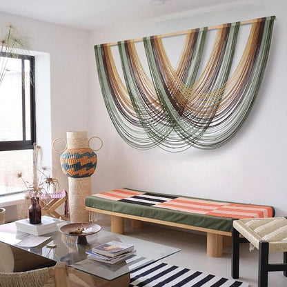 Flber Macrame Wall Hanging Boho Wall Decor Tapestry Dip Dyed Ombre Moss Green Handmade Wall Art Woven Cotton Rope Backdrop with for Bedroom Living Room, 57" W x 39" L
