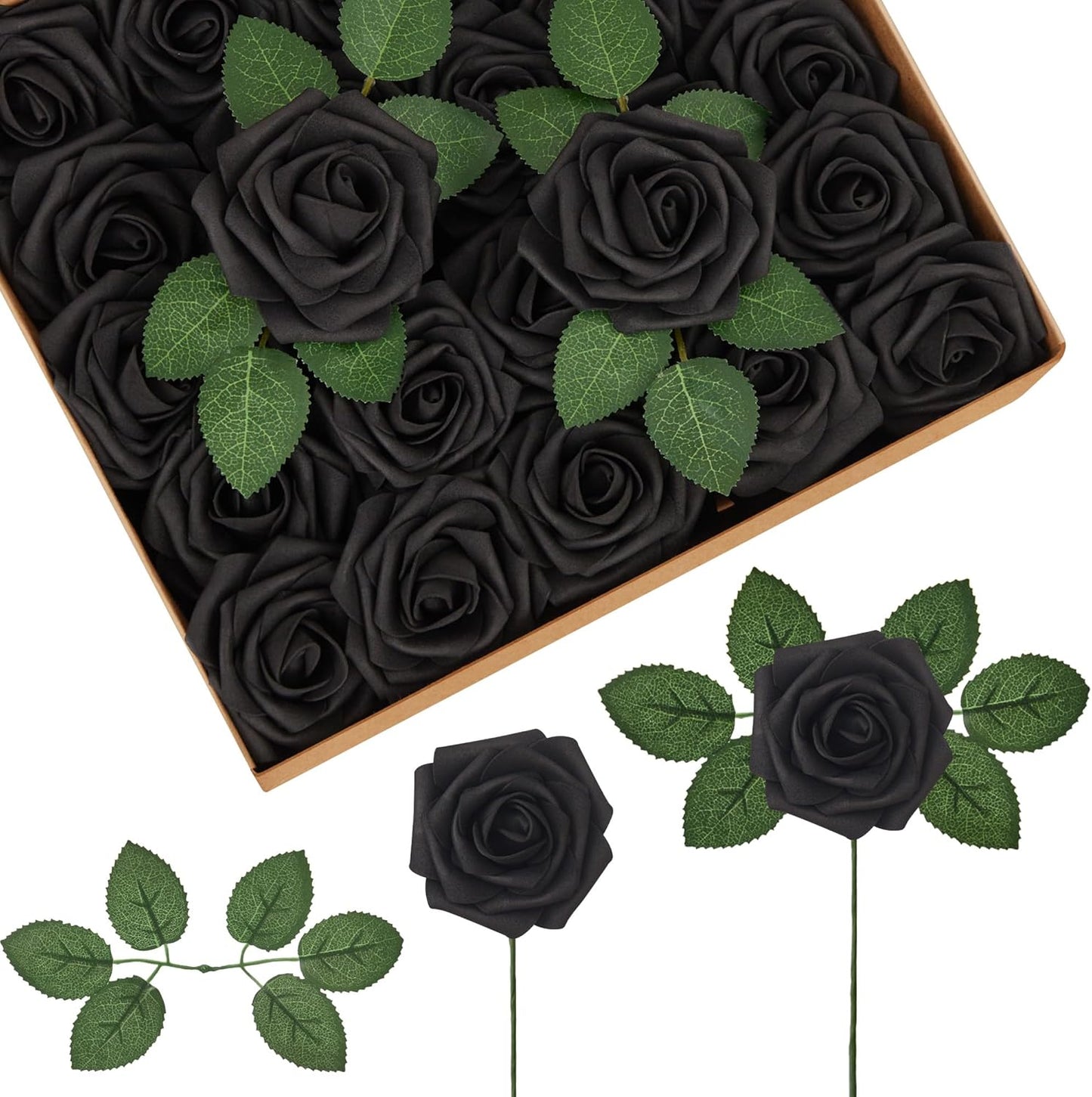 InnoGear Artificial Flowers, 50 Pcs Dark Red Foam Fake Roses Bulk with Stems for Mother's Gift Decoration Celebration DIY Wedding Bouquets Centerpieces Bridal Shower Party Christmas Tree