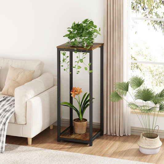 Plant Stand Indoor Corner Tall 2 Tier Metal Modern Flower Storage Plant Shelf Holder for Living Room Balcony Garden,Black (2 Tier-Black Round)