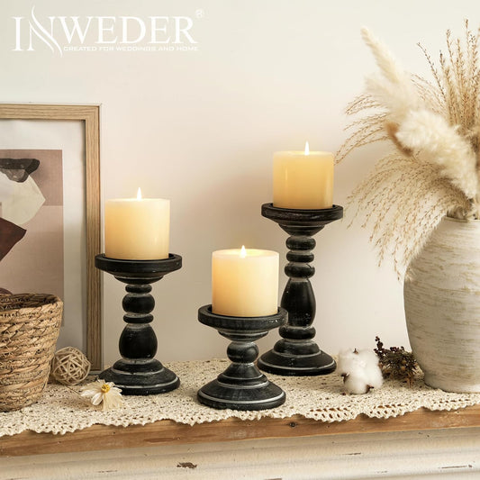 Wood Pillar Candle Holder: 3Pcs Rustic White Candle Holders for Pillar Candles Wood Candle Holders Distressed Wooden Farmhouse Candle Holder Large Rustic Candle Holder for Fireplace Table