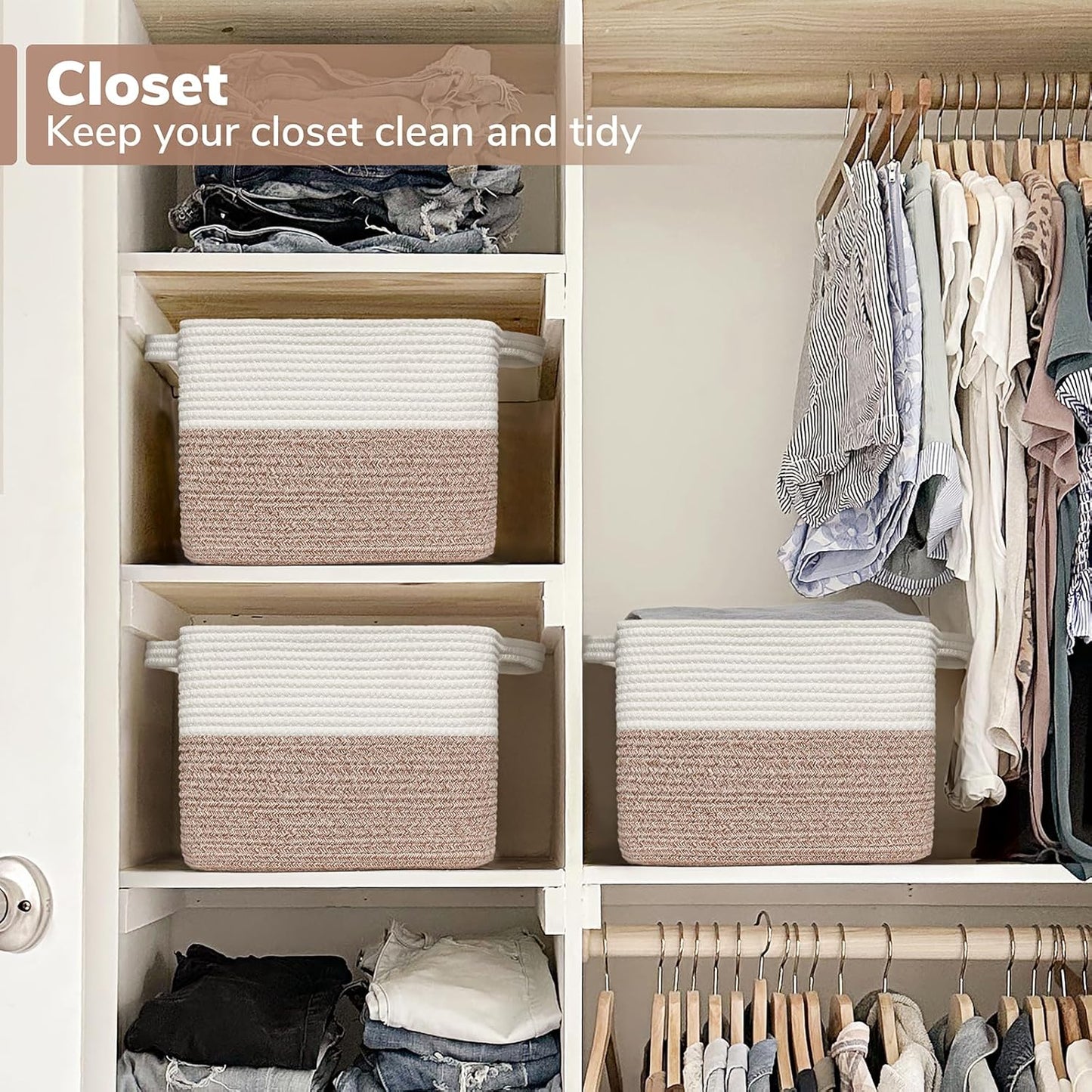 Goodpick Cube Storage Bins - Towel, Book, Cloth, Shoes, Closet Shelf Woven Baskets for Office, Baby Laundry, Toys, 13''x10''x9''
