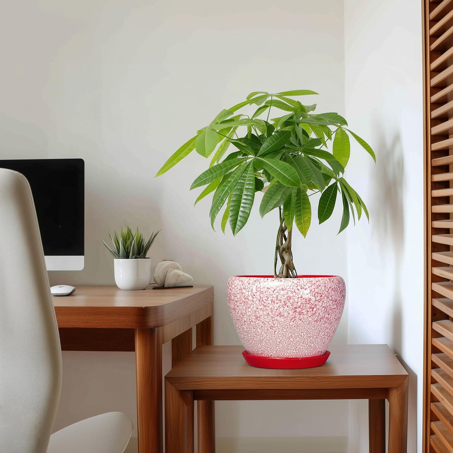 6 Inch Plant Pot - Ceramic Pots for Plants with Drainage Hole and Saucer, Round Succulent Planter Indoor Outdoor, Modern Flower Pot for Snake Plants, Home Decor, Gifts for Plant Lover, Blue