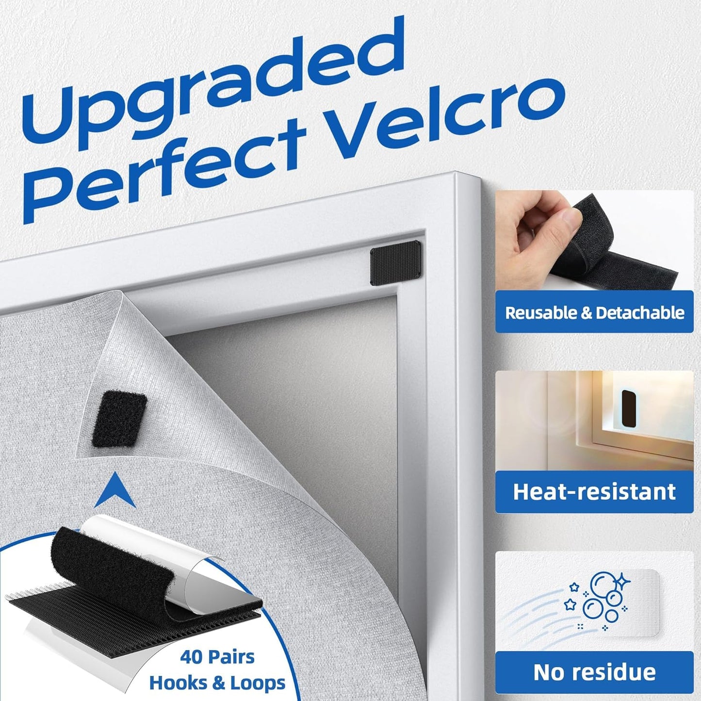 Blackout Curtains for Bedroom, 39" x 58" Portable Black Out Blinds with 20 Sets Hook & Loop Strips for 100% Blackout Window Film, Temporary Black-out Shades for Windows Cover Nursery Travel RV- Blacks