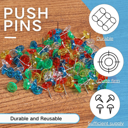 150 PCS Clear Push Pins Tacks Count in Reusable Box for Bulletin Boards and Wall Displays Heavy Duty Plastic Head