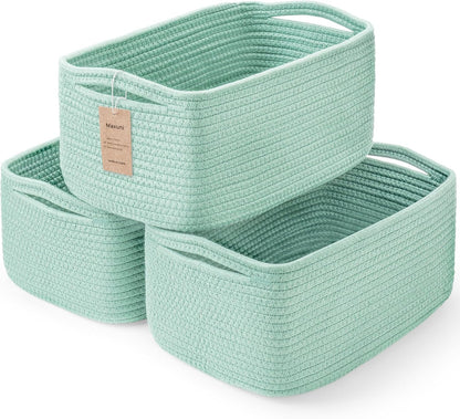 3-Pack Small Storage Baskets for Organizing | Woven Shelf Toy Basket | Rope Baskets for Gifts Empty | Closet Organizer Bins with Handles | Cube Decorative Box | 11.8×7.8×5.1” | Mixed brown