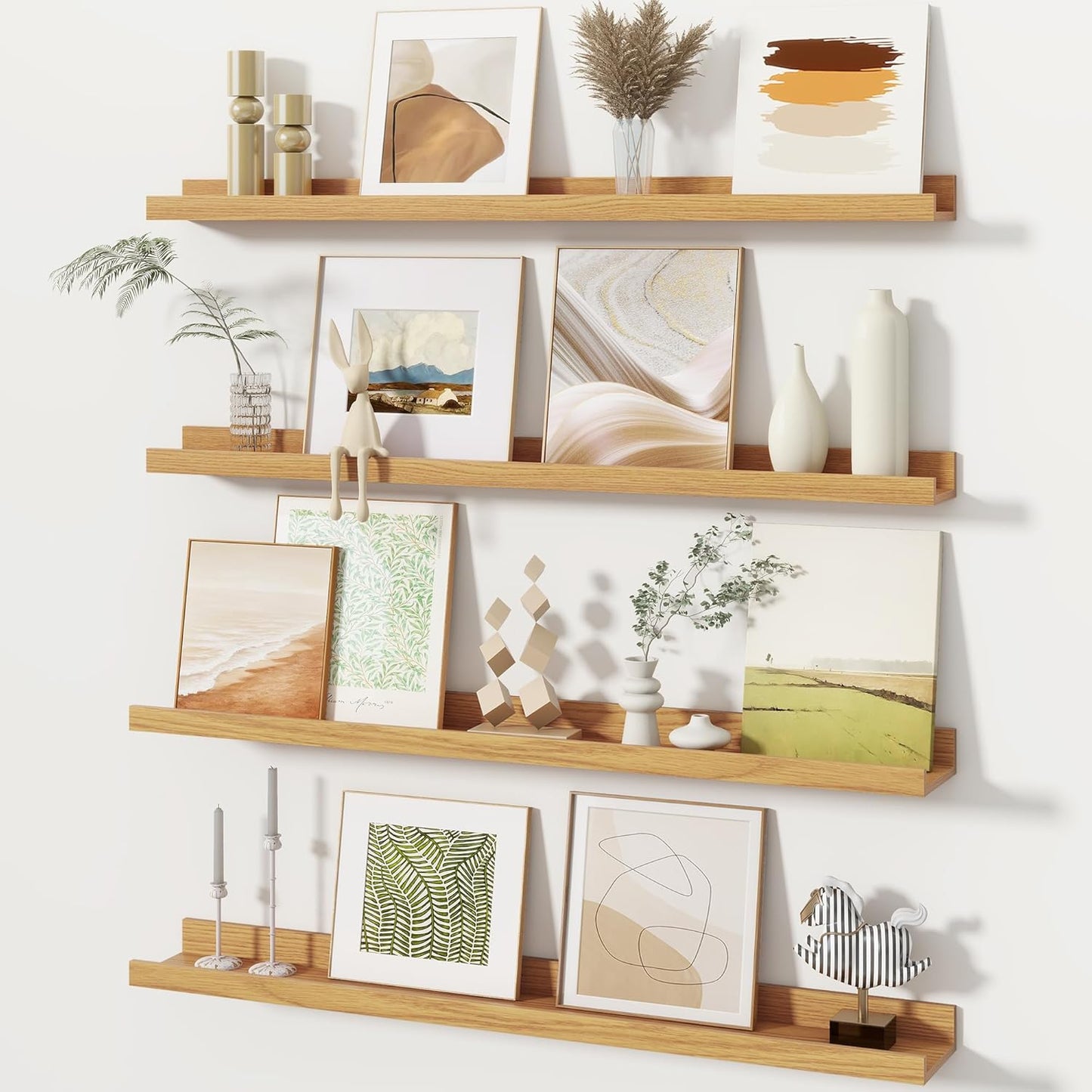 Fun Memories Picture Ledge Shelves Set of 2, 32 Inch Rustic Wall Mounted Floating Shelves with Lip for Home Storage and Décor in Bathroom, Kitchen, Nursery, Bedroom, Living Room, Walnut