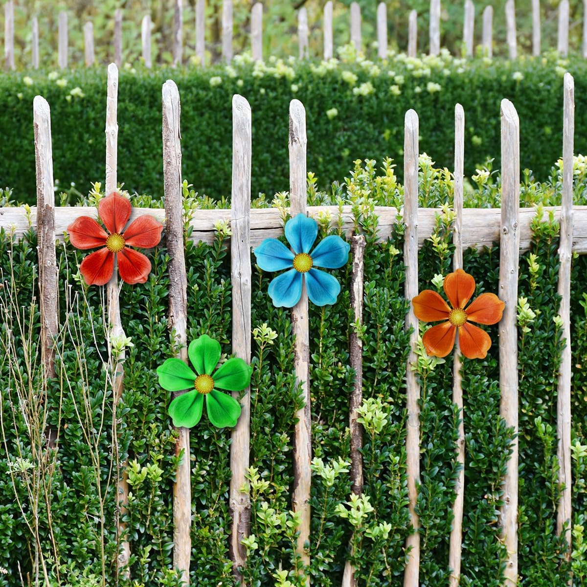 Giyyomtr Metal Flowers Wall Decor - 4pcs 6.2'' Metal Wall Art Hanging Decorations for Outdoor Fence Garden Yard Patio Exterior Wall Decor
