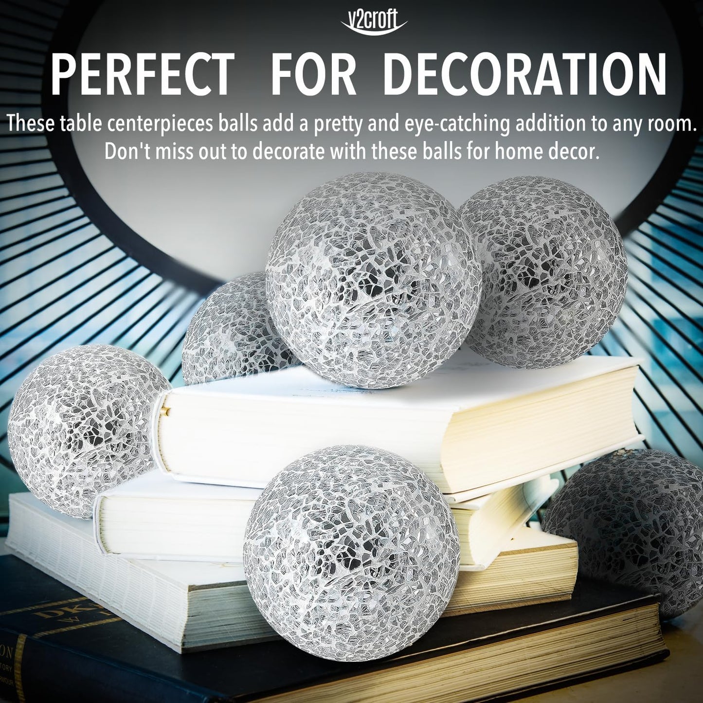 4in Decorative Mosaic Sphere Orbs Set of 3, Glass Balls for Whole Housewares,Wedding/Birthday,Bowls,Vases Dining Table Centerpieces(Silver,Black,Blue)