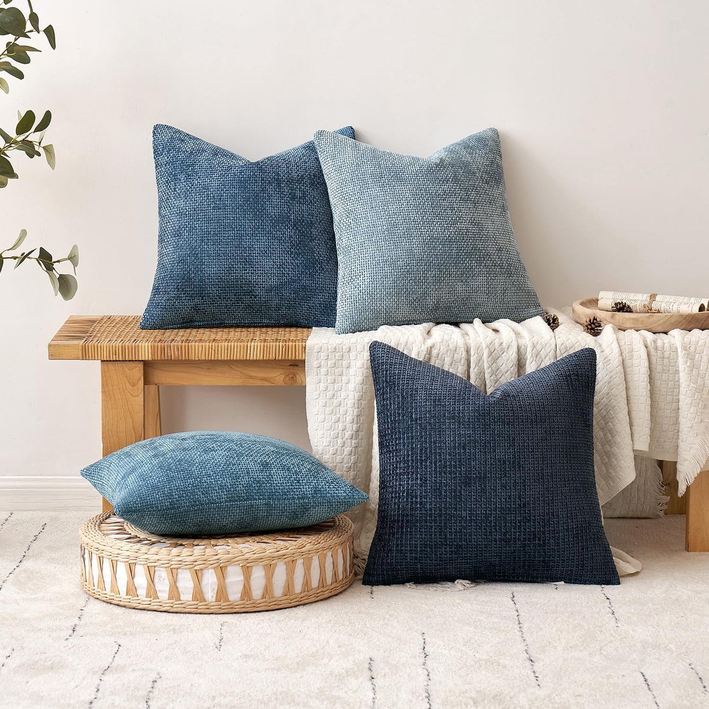 MIULEE Pack of 2 Couch Throw Pillow Covers 18x18 Inch Neutral Beige Modern Boho Accent Decorative Pillow Covers Soft Chenille Farmhouse Cushion Covers for Home Decor Bed Sofa Living Room