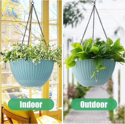 RooTrimmer Hanging Planters for Indoor Outdoor Plants 8 and 10 Inch, 4 Packs Hanging Flower Pot with Drainage Holes, Self-Watering Hanging Basket Perfect for Home, Office and Garden, White