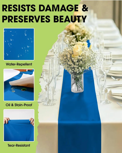 Pureegg Gold Plastic Table Runners - 10 Pack, 14'' x 108'', Water Resistant & Disposable Centerpiece Decorations for Table Cloth, Wedding, Birthday, Holiday, Baby Shower, Party, Home Decor