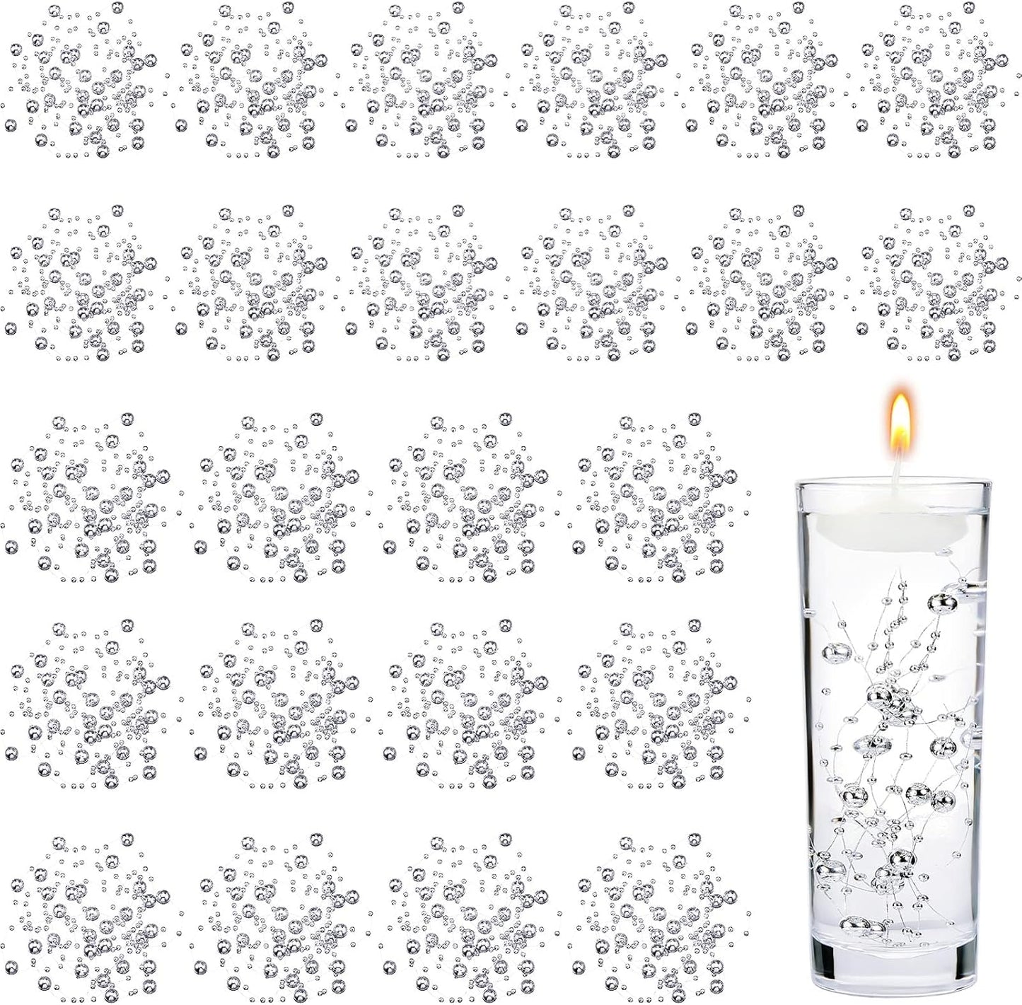 Tondiamo 24 Pcs Artificial Pearl String for Floating Candle Faux Pearls Beads String Garland Centerpiece Decoration for Vases Filler Wedding Spring Holiday Party Decor(Gold)