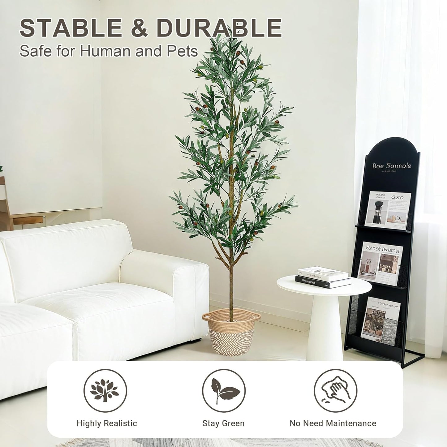 Faux Olive Tree 6ft, Olive Trees Artificial Indoor with Planter and Basket, Tall Fake Tree with Realistic Leaves and Fruits for Home Living Room Bedroom Outdoor Decor