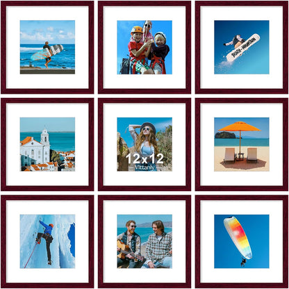 Vittanly 8x10 Picture Frames Set of 9, Shatter Resistant Plexiglass, Display 5x7 Pictures with Mat or 8x10 without Mat, Photo Frames for Wall or Tabletop, Engineered Wood, Black - Colors B