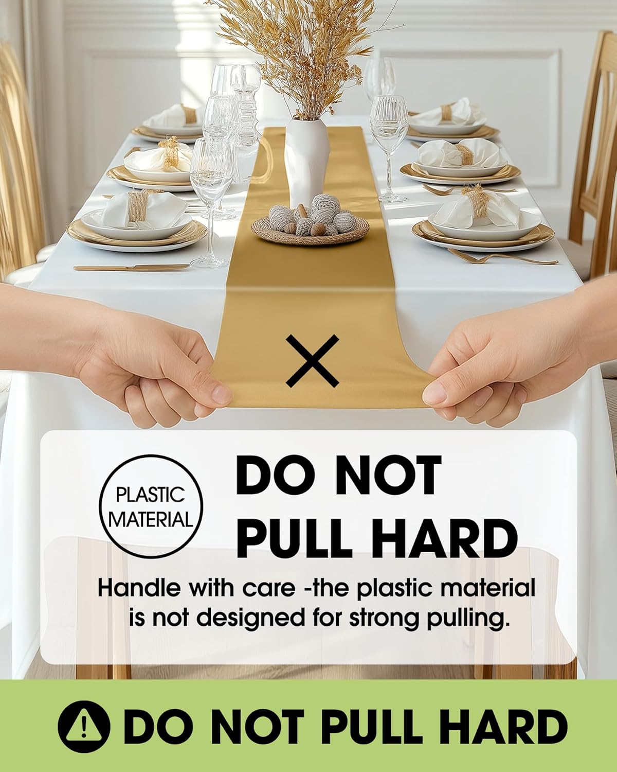 Pureegg Gold Plastic Table Runners - 10 Pack, 14'' x 108'', Water Resistant & Disposable Centerpiece Decorations for Table Cloth, Wedding, Birthday, Holiday, Baby Shower, Party, Home Decor