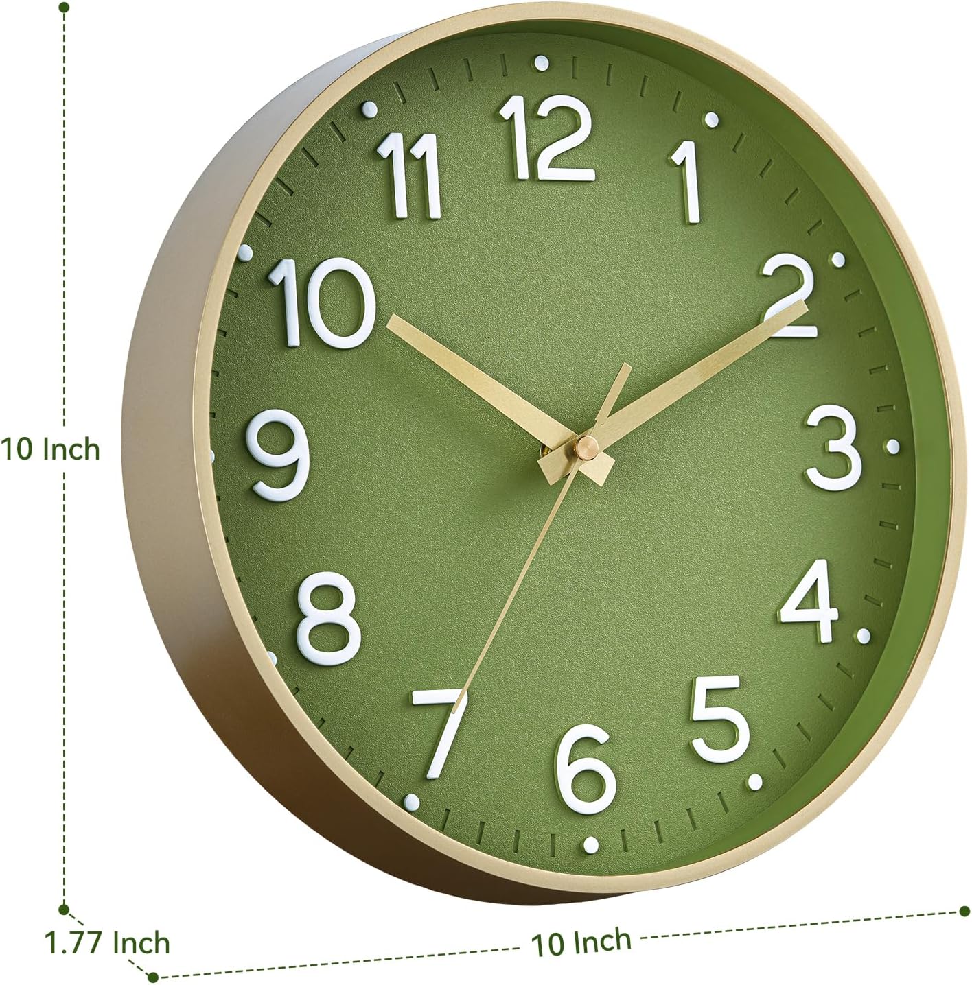 Roymnie Wall Clock Green, Silent Wall Clocks Battery Operated 8 Inch-Modern Non Ticking Analog Clock Decorative for Kitchen Office Bathroom Bedroom(Gold)