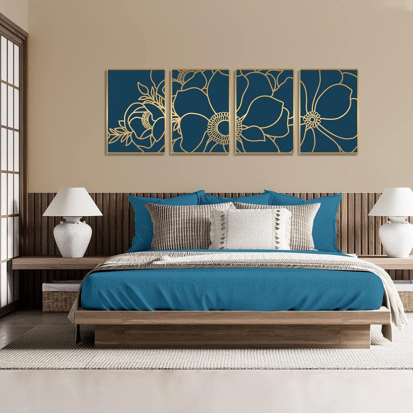 Glamativity 4 Pack Gold Wall Art Decor, Minimalist Single Line Real Metal Wall Art, Woman's Body Shape Abstract Wall Art (Gold Classic Style, 17 x 11.8'')
