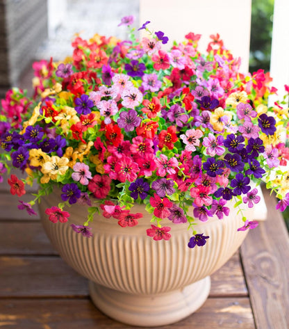 HyeFlora Artificial Flowers for Outdoor Indoor Garden Home Decoration, Faux Flower Daisy with Eucalyptus Leaves Fake Plants Greenery Boxwood Porch Patio, 12 Bundles (Mix Pink Red Purple Yellow)