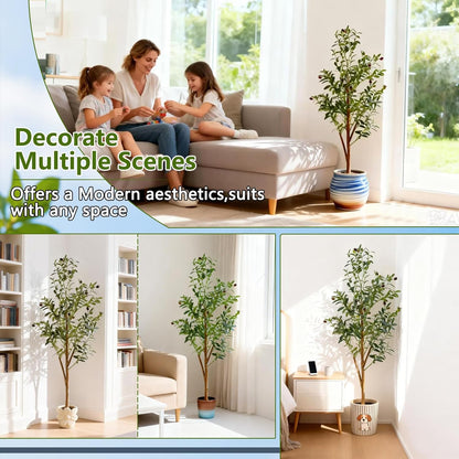 6FT Artificial Olive Tree Indoor, Tall Faux Olive Tree with Pot&Basket, Large Fake Olive Tree with Realistic 1080 Silk Leaves and 60 Fruits for Living Room Home Office Decor.