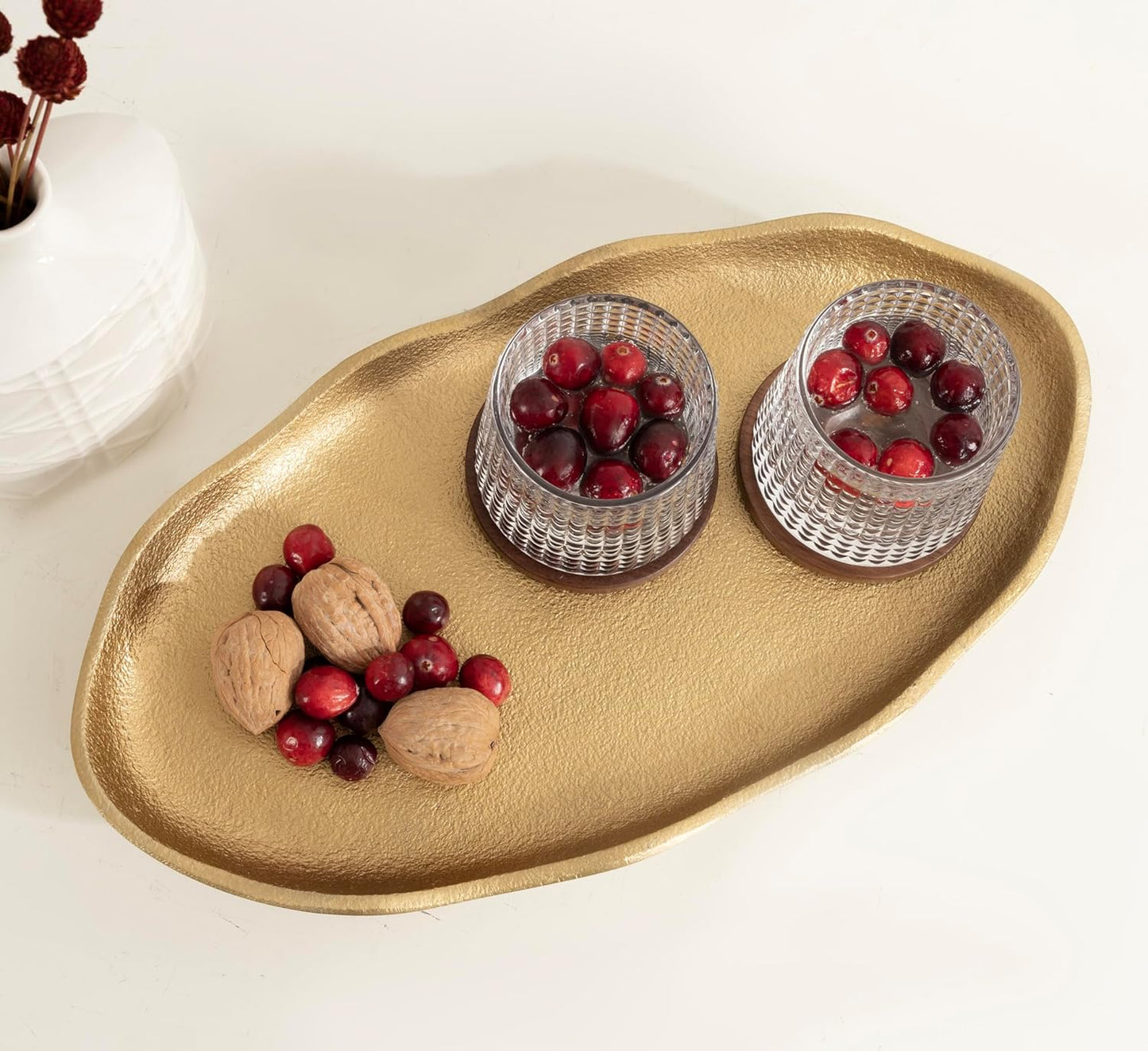 Kate and Laurel Alessia Modern Decorative Scalloped Oval Footed Metal Tray; 14 x 8; Bronze; Transitional Food-Safe Cast Aluminum Pedestal Tray with Rough Texture and Deckled Edge