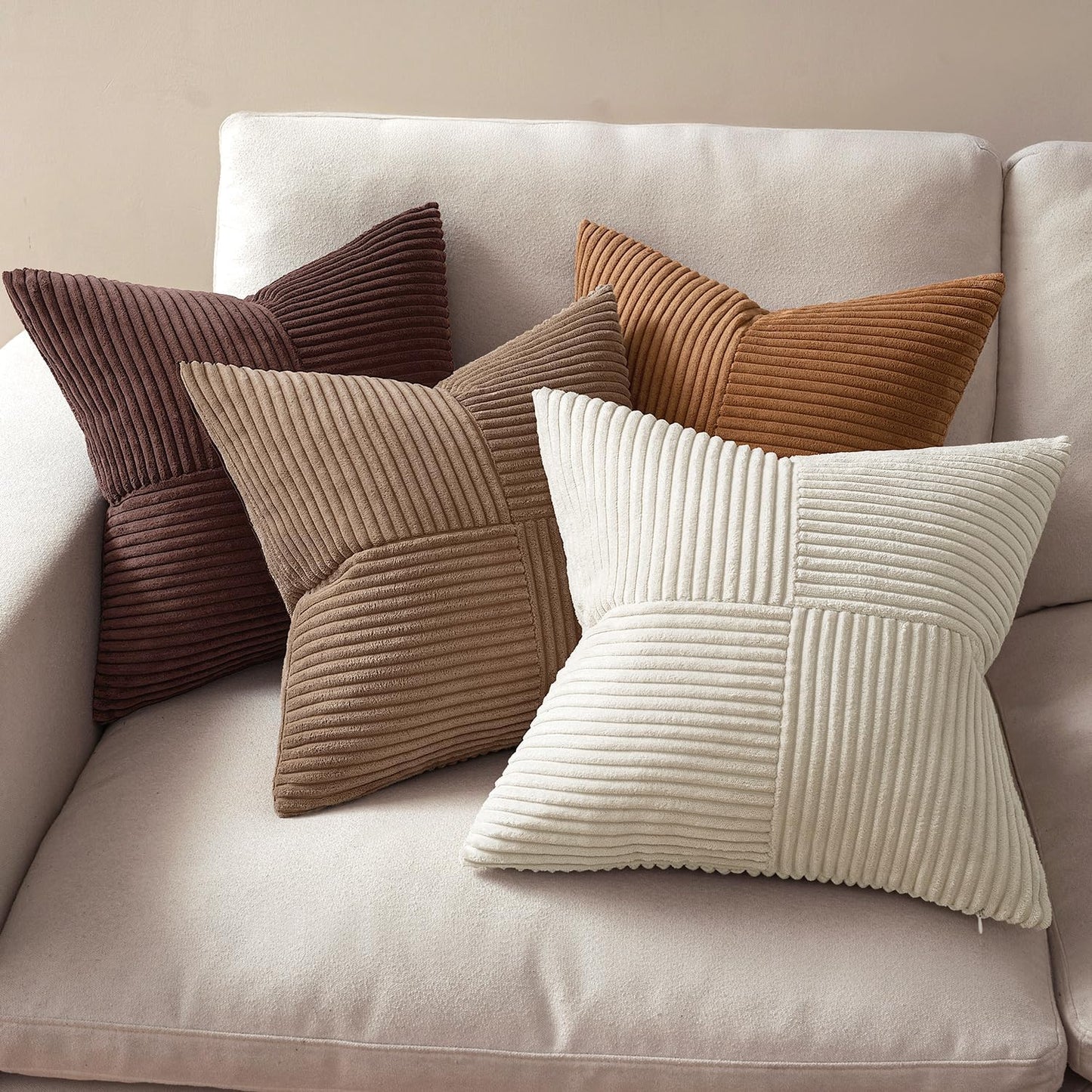 MIULEE Teal Orange Decorative Throw Pillow Covers 18x18 Inch Set of 4 Boho Corduroy Striped Cushion Cases Modern Farmhouse Patchwork Pillow Cases for Couch Sofa Bedroom Home Decor