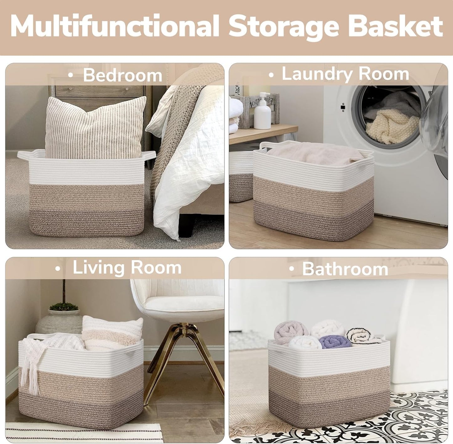Goodpick Cube Storage Bins - Towel, Book, Cloth, Shoes, Closet Shelf Woven Baskets for Office, Baby Laundry, Toys, 13''x10''x9''