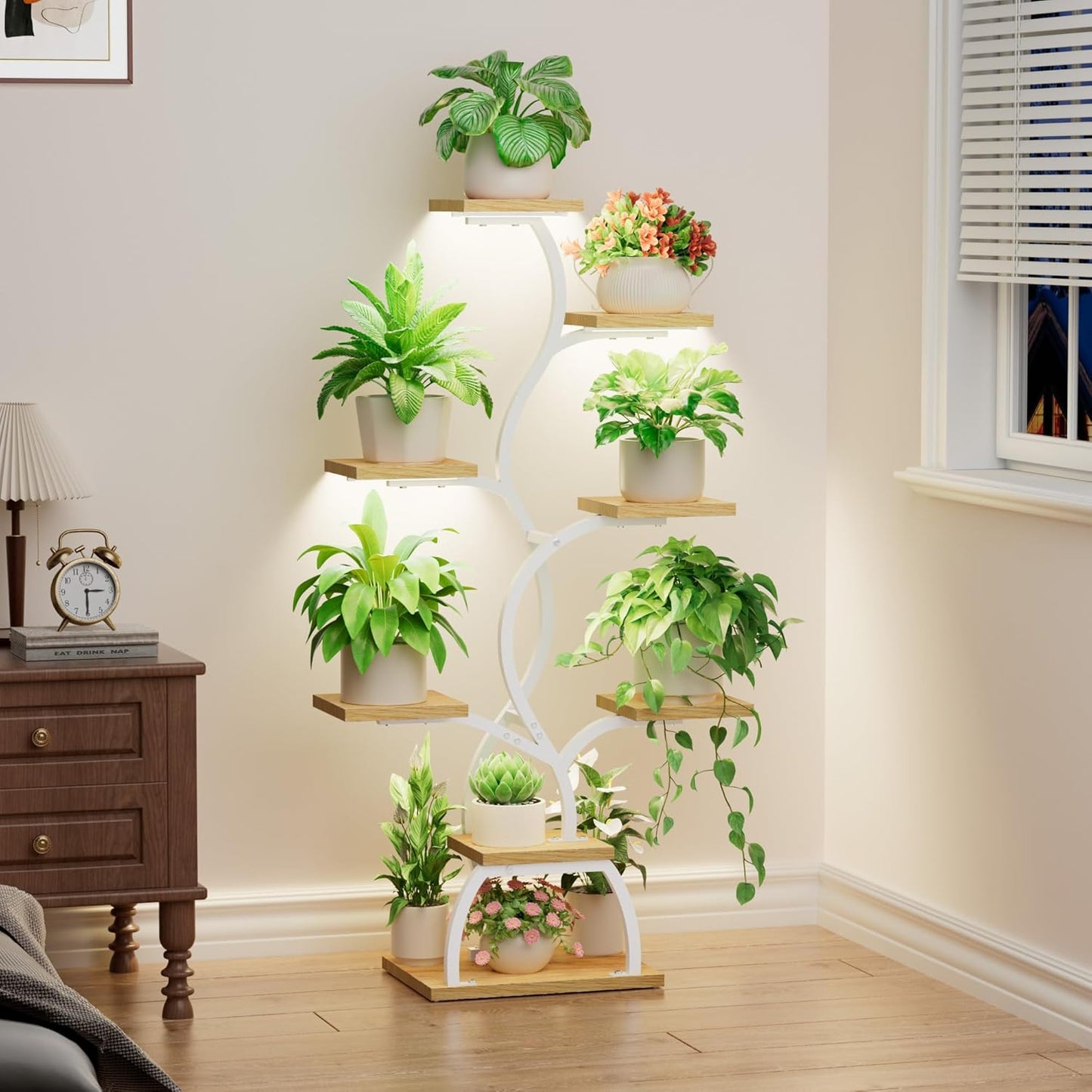 EVAWOO Plant Stand Indoor with Grow Light - 8 Tiered Plant Shelf Indoor, Corner Plant Stand, 49" Tall Plant Shelf with Lights for Indoor Growing, Lighted Flower Holder for Living Room, Balcony, Black