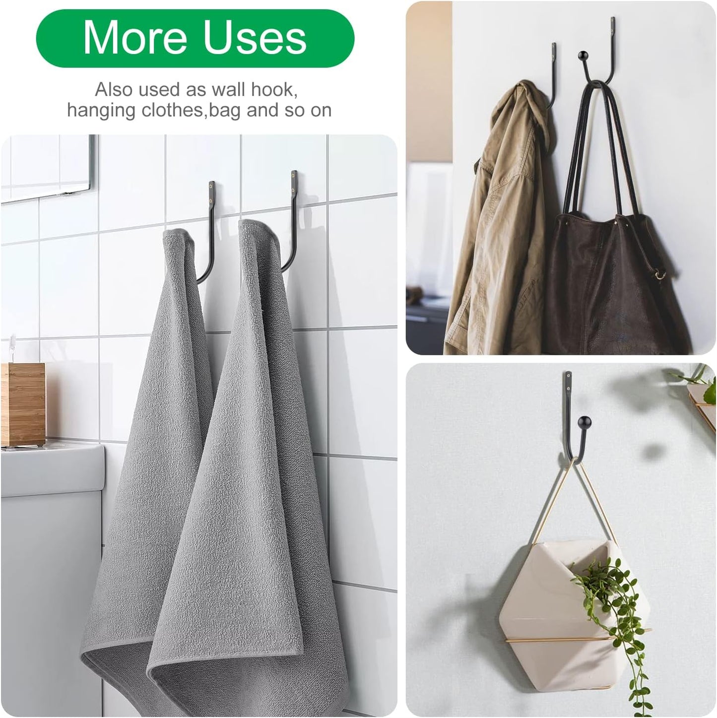 Curtain Holdbacks, 4pcs Curtains Holder Wall Mounted Drapery Tiebacks Retro Window Hook for Home Decor, Matte Black
