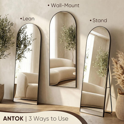 Antok 71" x28” Arched Full Length Floor Mirror, Black Aluminum Frame, Free Standing/Wall Mount/Leaning for Bedroom, Living Room, Dressing Room