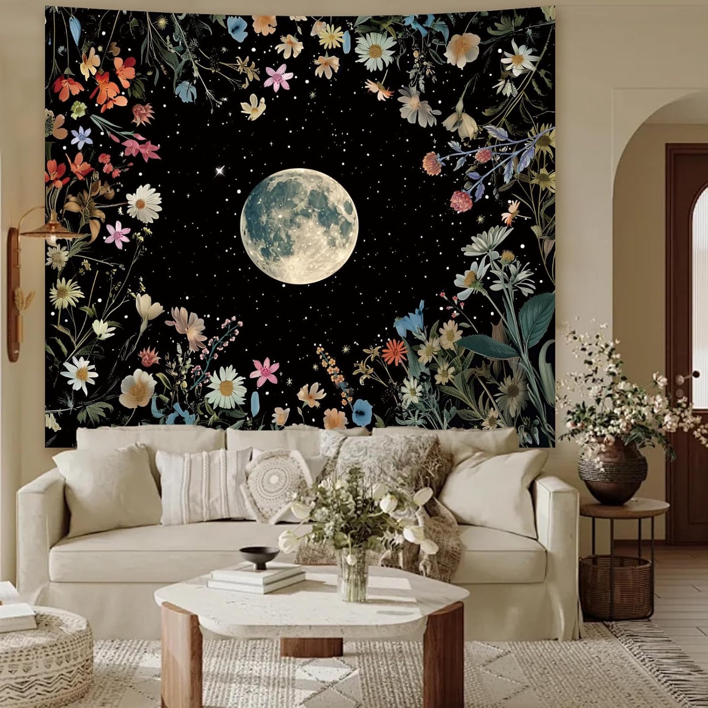 Apdidl Forest Galaxy Starry Tapestry for Bedroom Ceiling, Blue Space Night Starry Sky Moon Stars Tapestry Aesthetic, Tree Forest Milky Way Backdrop Wall Hanging for Dorm Living Room Decor (51" X 60")