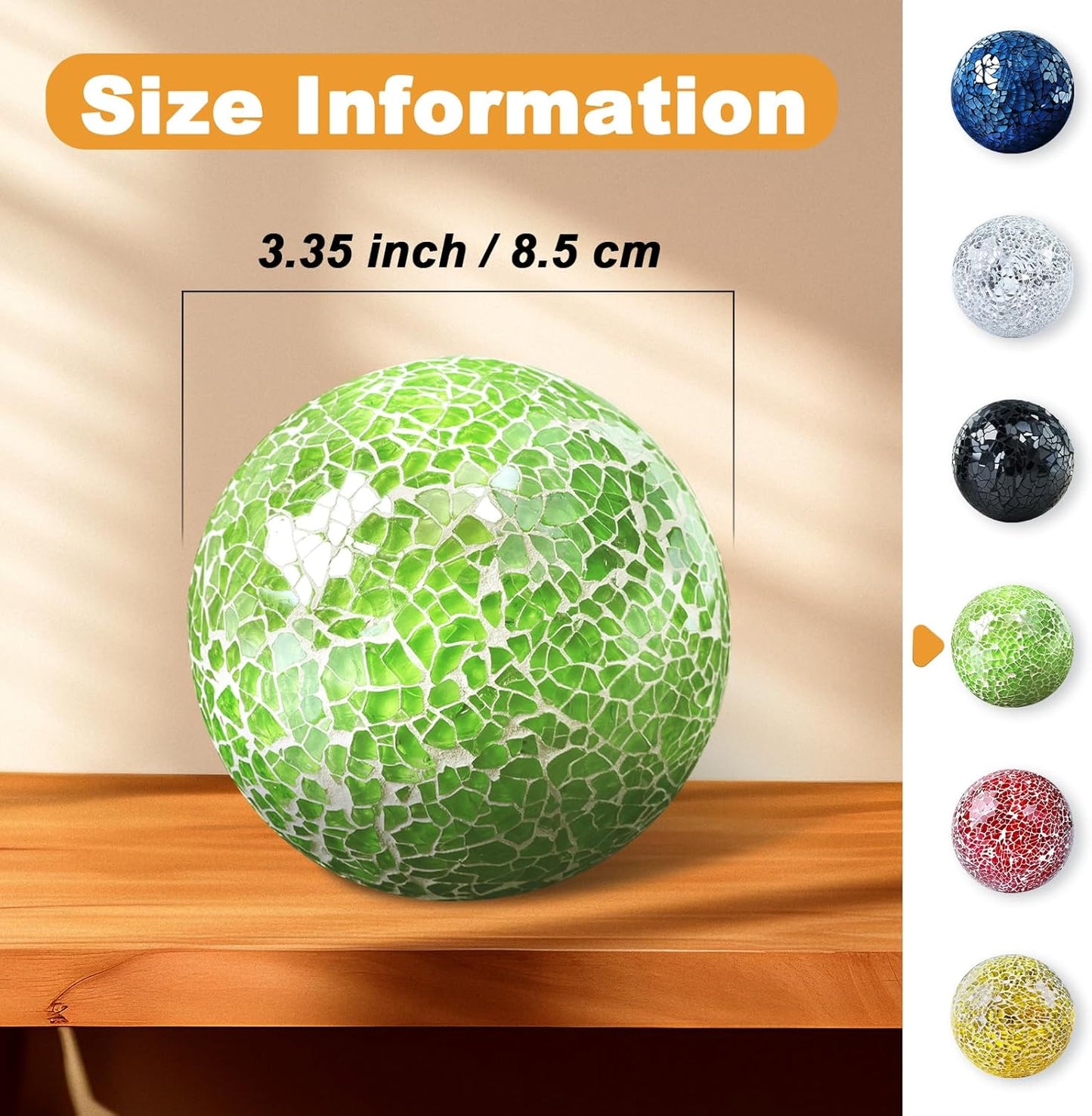 3 Pack Blue Decorative Orbs Mosaic Crack Glass Balls Decor Solid Sphere Globe Bowl Vase Fillers Holiday Living Room Mantle Basket Centerpiece 3.35 Inch