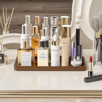Bathroom Vanity Tray for Countertop - Bamboo Organizer Tray for Dresser Tops, Toilet, Perfume Small Decorative Tray Wood Tray for Home Decoration 11.81” L x 6.1” W x 0.79” H Black