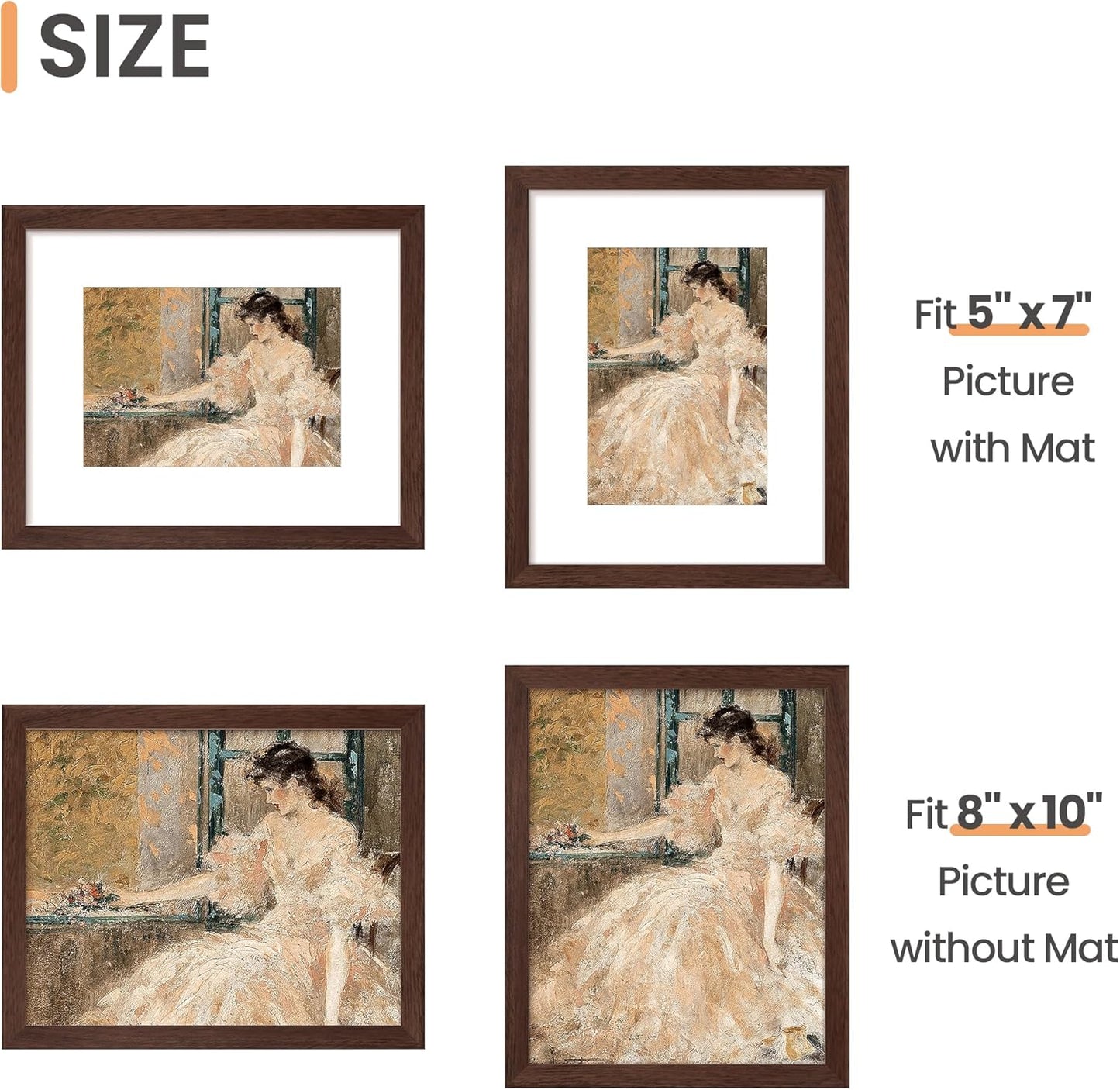 upsimples 8x10 Picture Frame, Display Pictures 5x7 with Mat or 8x10 Without Mat, Wall Hanging Photo Frame, Black, 1 Pack - Colors B