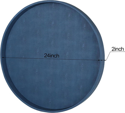 HofferRuffer Round Serving Tray 20'', Elegant Faux Leather Circle Ottoman Table Tray, Serve Tea Coffee Breakfast in Bedroom Living Room Kitchen (Brown)