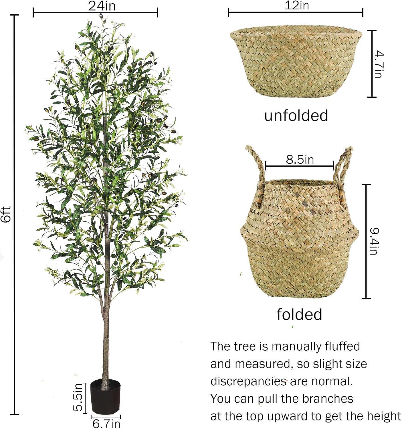 Artificial Olive Tree with White Pot,6FT high, Fake Tree containing 1440 Dense Leaves and 80 Highly Simulated Olive Fruits, Suitable for Home Office Living Room Floor Decoration
