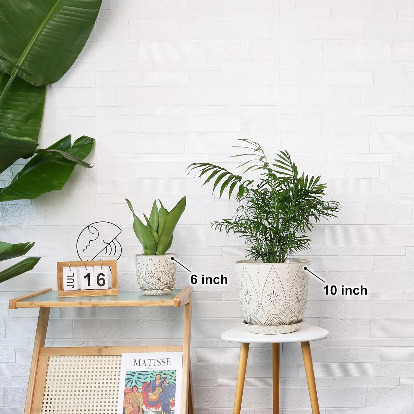 Gepege 6 Inch Beaded Ceramic Planter Set of 2 with Drainage Hole and Saucer for Plants, Indoor-Outdoor Large Round Succulent Orchid Flower Pot (Smoked Gray, Inner-pots not Larger Than 5 Inch)