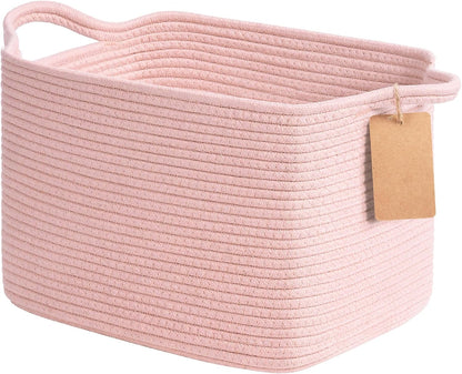 Goodpick Woven Storage Basket, Cotton Rope Basket for Dog Toys, Books, Stylish Gift Basket with Handles, 13 x 10 x 9 Inches Square Baskets for Organizing, Brown and White