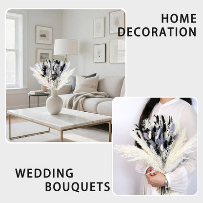 Natural Dried Flower Bouquet - 17" Boho Style Mixed Pampas Grass Ideal for Home Decor, Wedding Decor, Bridal Bouquets, Floral Arrangement, Event Centerpieces, Table Decor