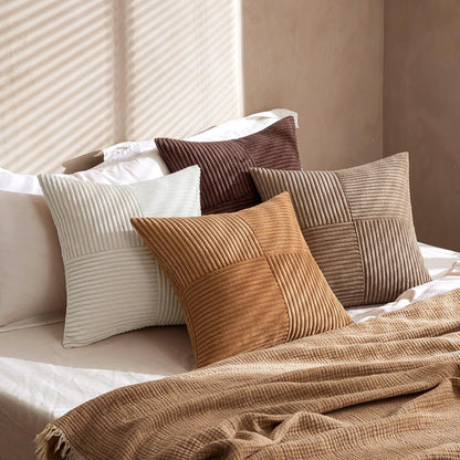 MIULEE Teal Orange Decorative Throw Pillow Covers 18x18 Inch Set of 4 Boho Corduroy Striped Cushion Cases Modern Farmhouse Patchwork Pillow Cases for Couch Sofa Bedroom Home Decor