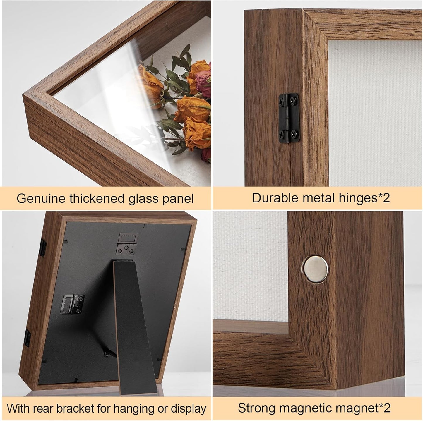 8x10 Deep Shadow Box Picture Frame Display Case with Linen Back and Stand,Real Glass Black Shadow Memory Box Frame 8x10 for Flower Baby Pet Wedding Photo Art Craft Memorial Wall Decor Gift