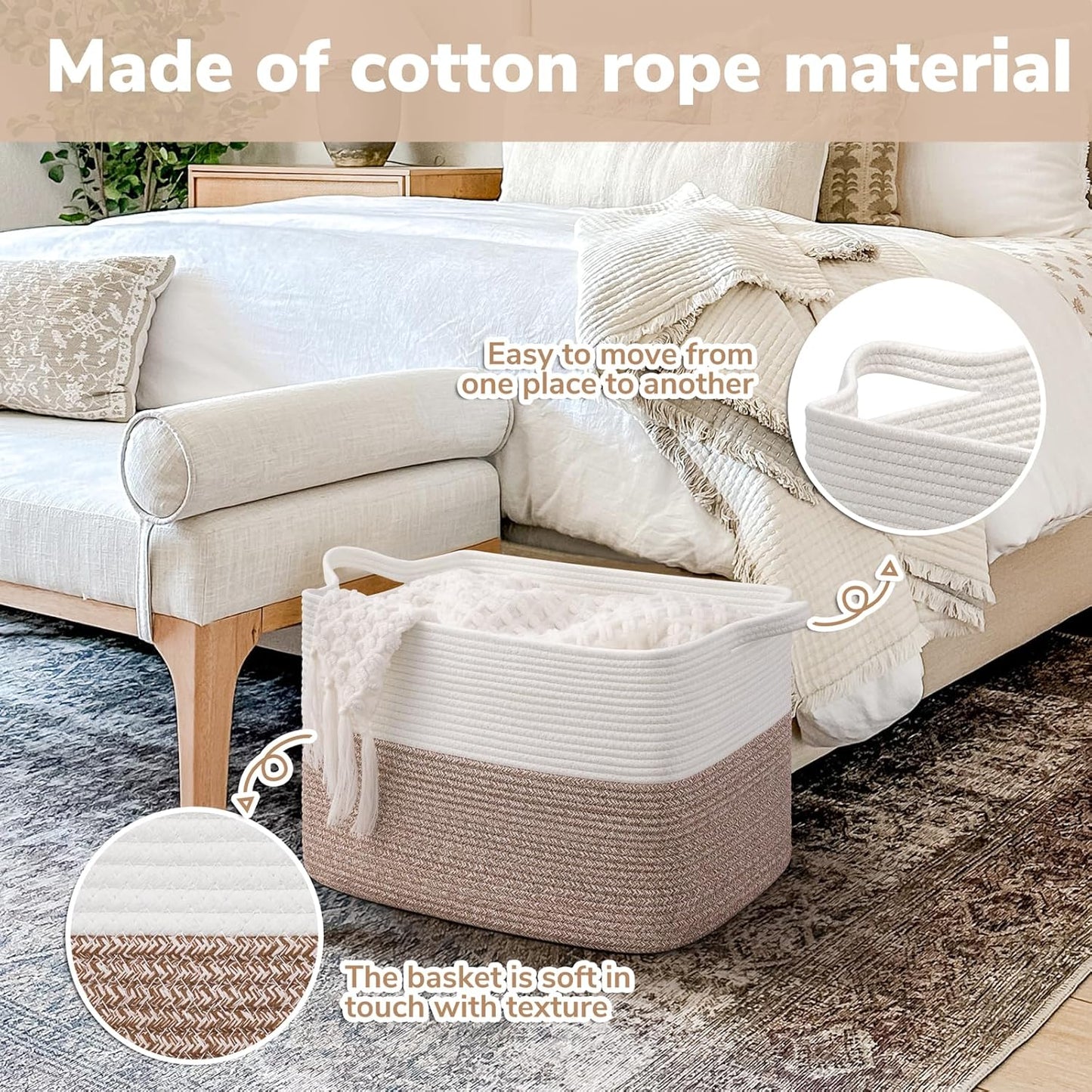 Goodpick Cube Storage Bins - Towel, Book, Cloth, Shoes, Closet Shelf Woven Baskets for Office, Baby Laundry, Toys, 13''x10''x9''