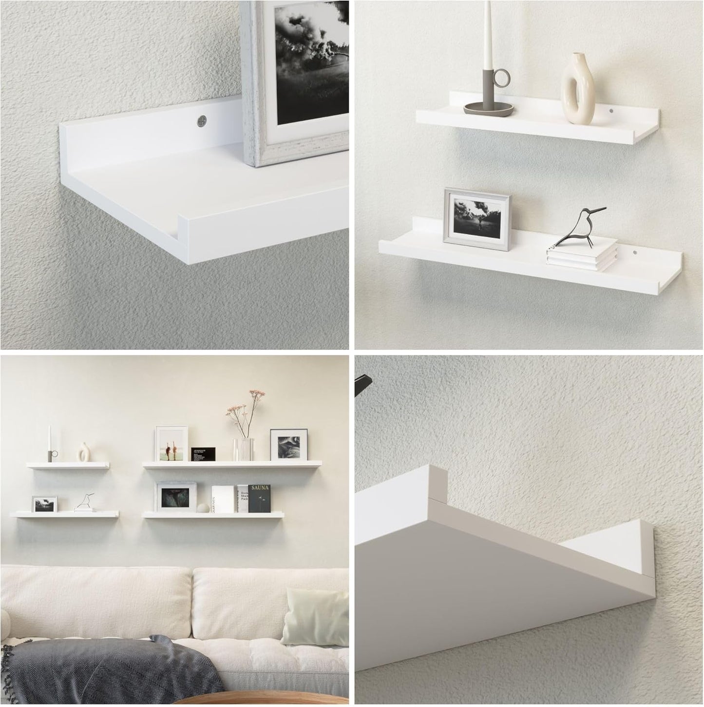Boswillon Floating Shelves Wall Mounted Set of 2, Modern Black Wall Shelves for Storage with Lip, Display Picture Ledge Shelf for Wall Decor Bedroom Living Room Bathroom Kitchen