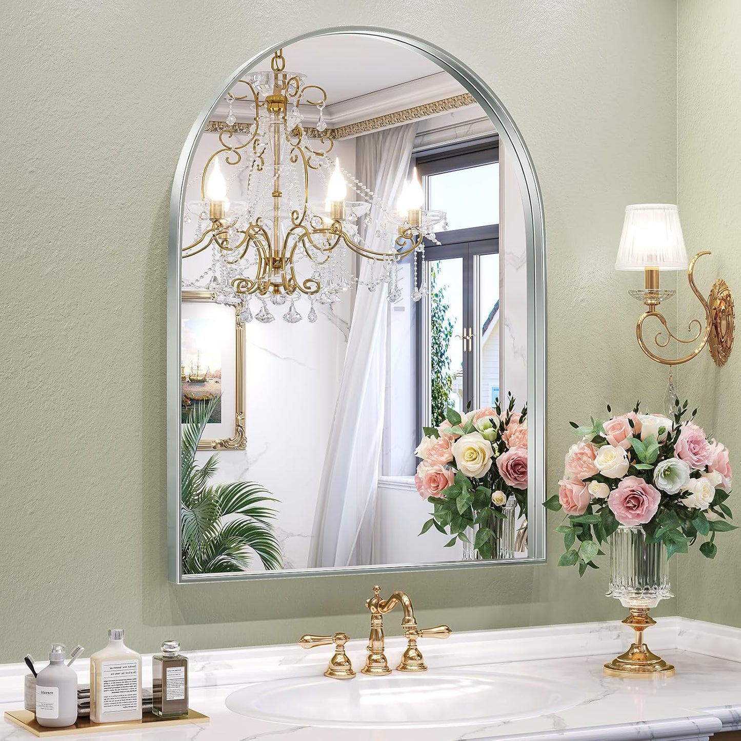 Brightify Arched Mirror, Arched Wall Mirror, 24 x 32 Inch Silver Arch Mirror, Metal Frame Silver Bathroom Mirror, Arched Top Bathroom Vanity Mirror for Living Room Bedroom Mantel Entryway Hallways