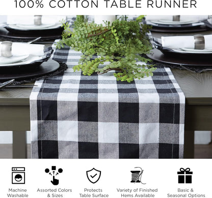 DII Farmhouse Braided Stripe Table Runner Collection, 15x72 (15x77, Fringe Included), Black