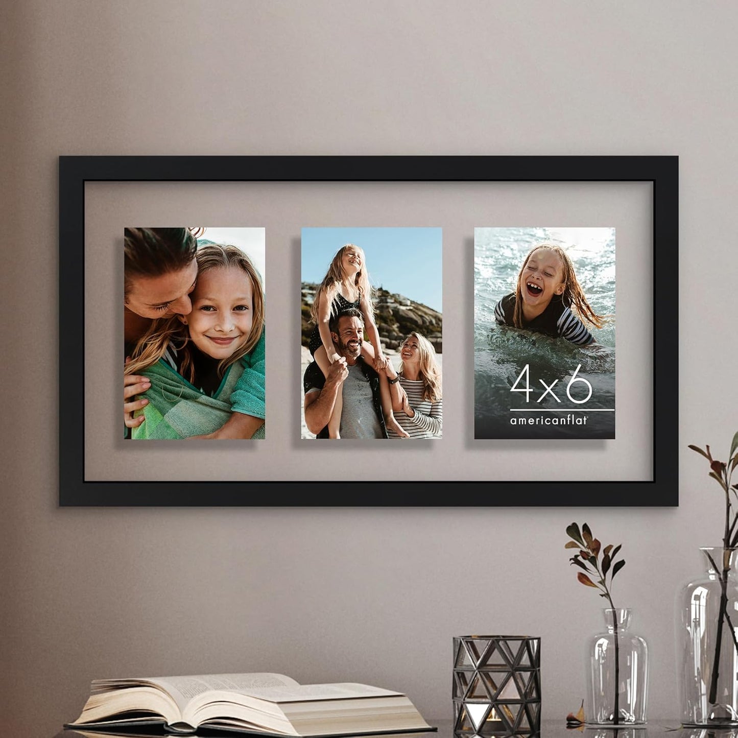 Americanflat 4x6 Collage Picture Frame with Shatter-Resistant Glass - Fits Five 4x6 Photos or Use as One 11x14 Picture Frame - Signature Collection - Collage Frames for Wall Display - Black